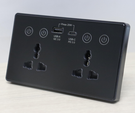 UEMON Smart Home 13A 110V/220V USB Type-C 147mm Glass Panel Wall Socket Double Zigbee & wifi Universal Smart Power Monitor Socket
