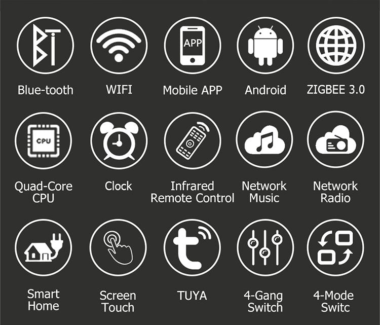 UEMON 4-Inch Android 8.1 Smart Home Control Panel Tuya WiFi Zigbee Switch 4 Gang Background Music Voice Control
