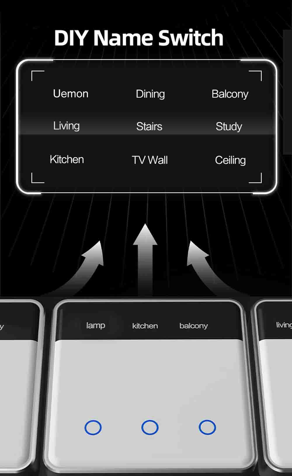 UEMON Smart Home Automation 86*86MM Smart Switches with screen display & aluminum frame