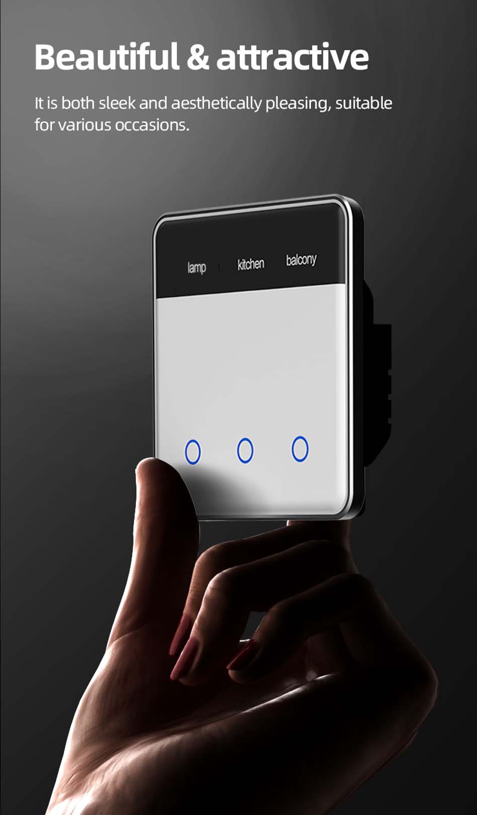 UEMON Smart Home Automation 86*86MM Smart Switches with screen display & aluminum frame
