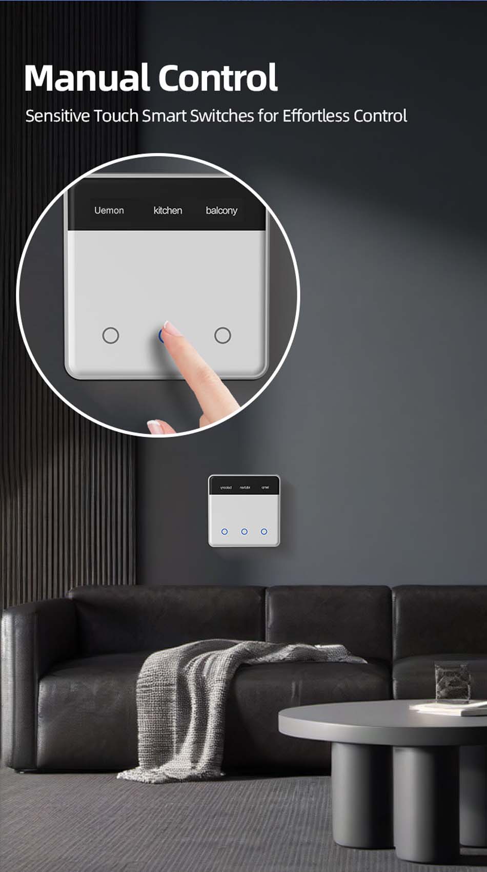 UEMON Smart Home Automation 86*86MM Smart Switches with screen display & aluminum frame