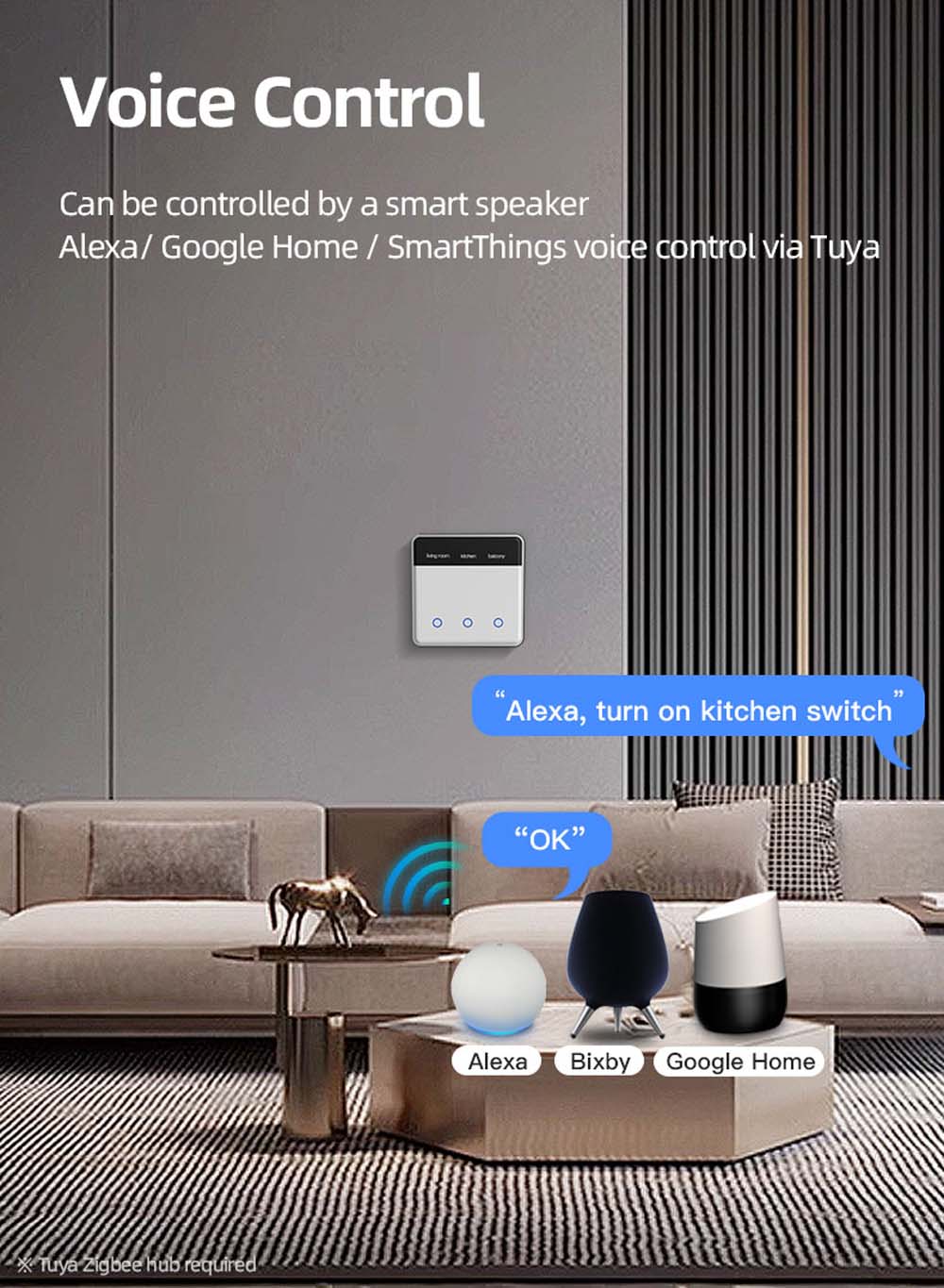UEMON Smart Home Automation 86*86MM Smart Switches with screen display & aluminum frame