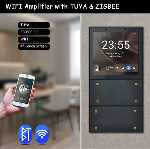 UEMON 4-Inch Android 8.1 Smart Home Control Panel Tuya WiFi Zigbee Switch 4 Gang Background Music Voice Control