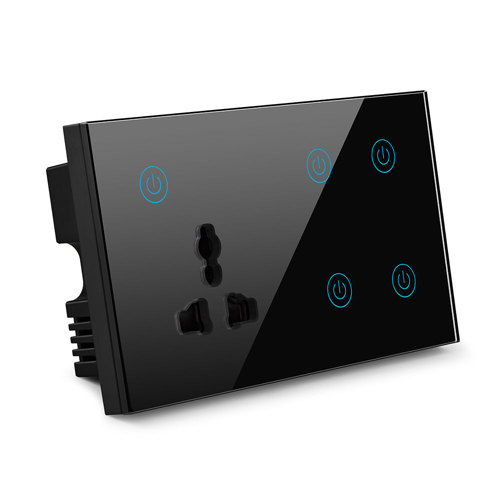 UEMON Smart Home 147mm Touch Panel Glass Wall-Mounted Light Switch with 1 Universal Socket & 4 Switches