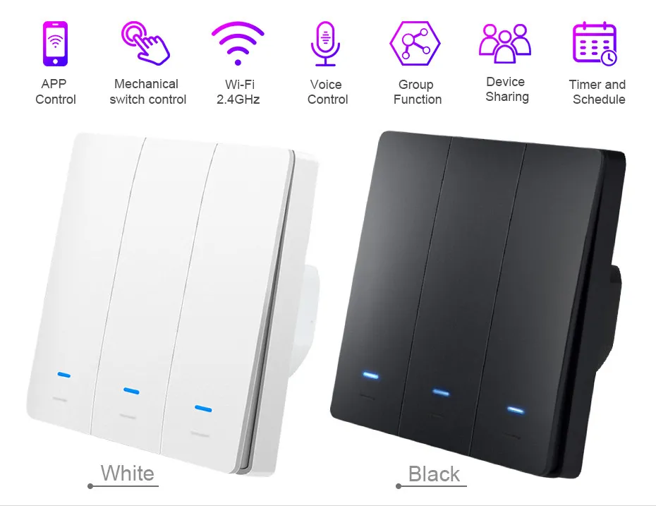 UEMON Smart Home Automation 86*86mm WIFI & Zigbee Smart Wall Lighting Switches
