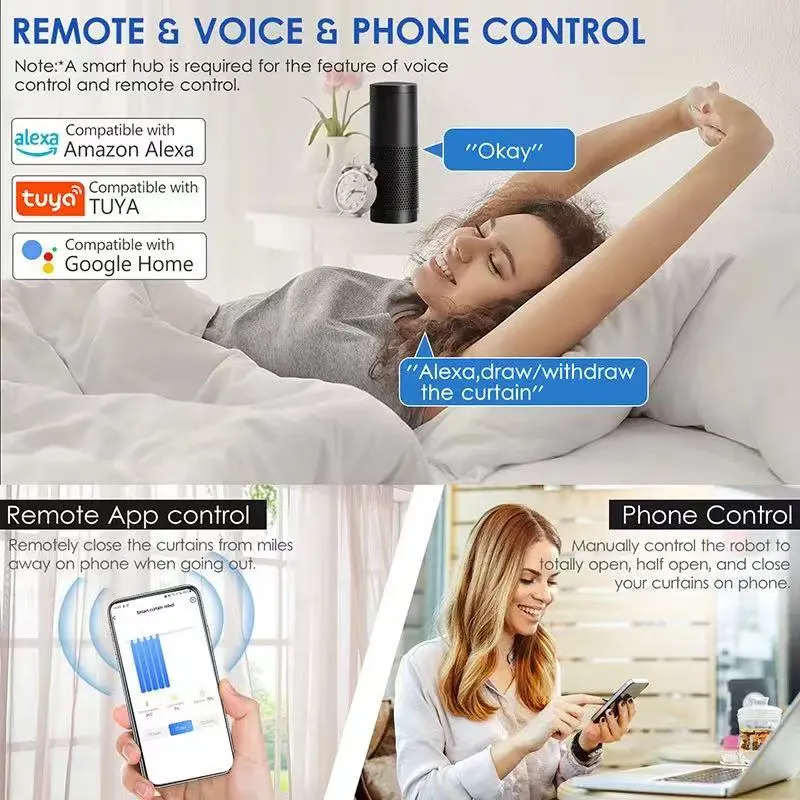 UEMON Smart Home Roman Pole BLE&wifi&Zigbee Electric Curtain Motor Voice Control Wireless Automatic Curtain Opener Robot