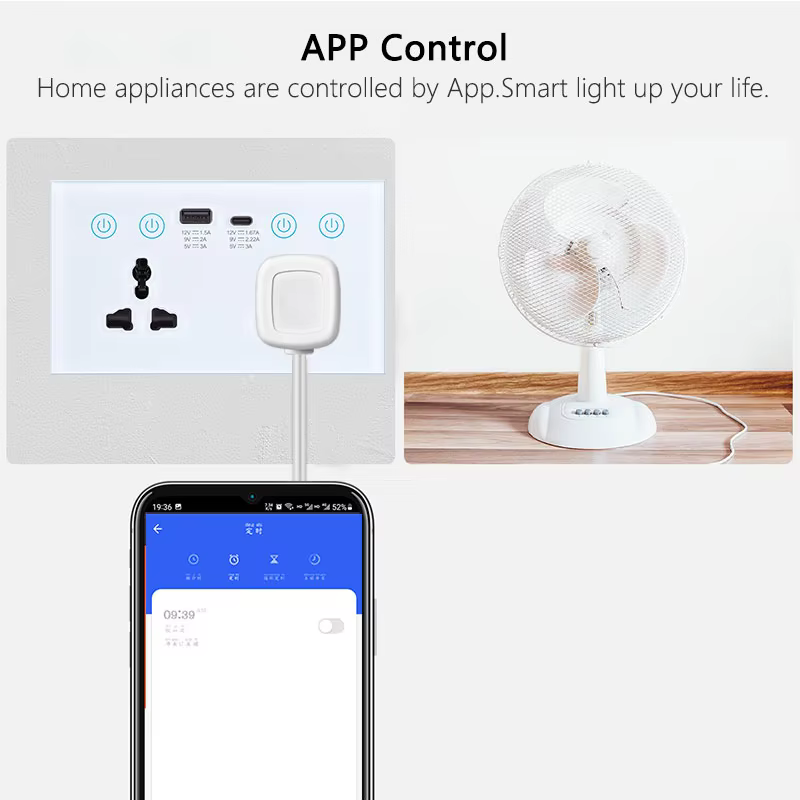 UEMON Smart Home 13A 110V/220V USB Type-C 147mm Glass Panel Wall Socket Double Zigbee & wifi Universal Smart Power Monitor Socket