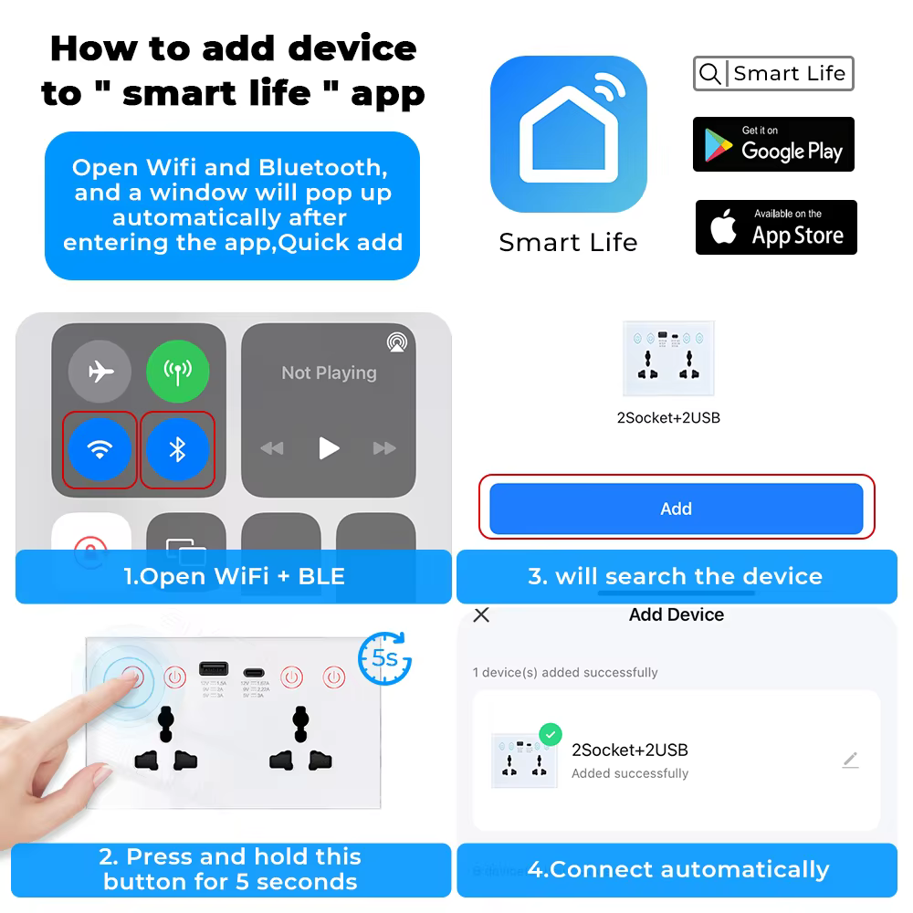UEMON Smart Home 13A 110V/220V USB Type-C 147mm Glass Panel Wall Socket Double Zigbee & wifi Universal Smart Power Monitor Socket