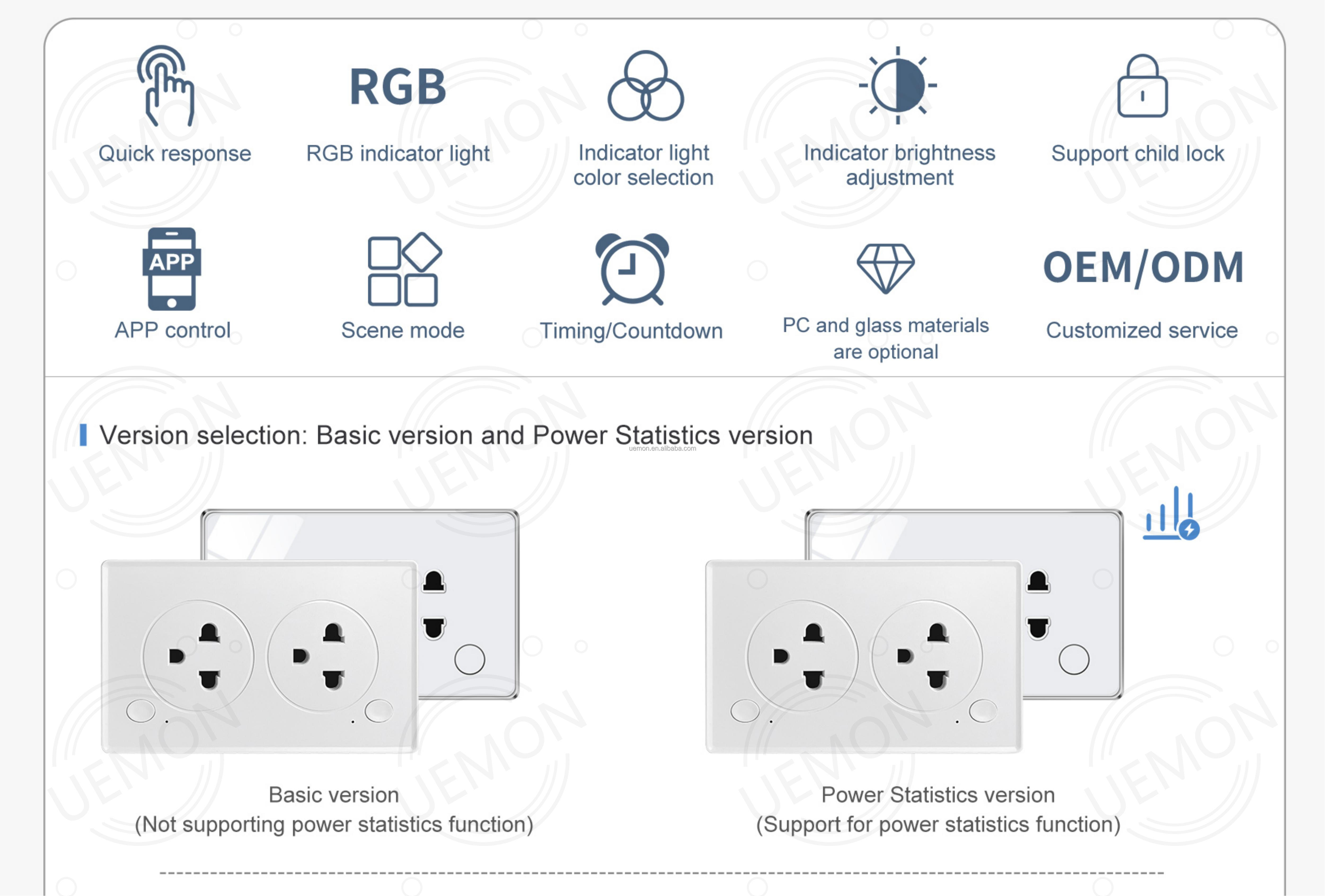 UEMON Smart Home Universal Tuya 1/2 Gang Wifi & Zigbee Wall Smart Touch Electrical Switches and Sockets