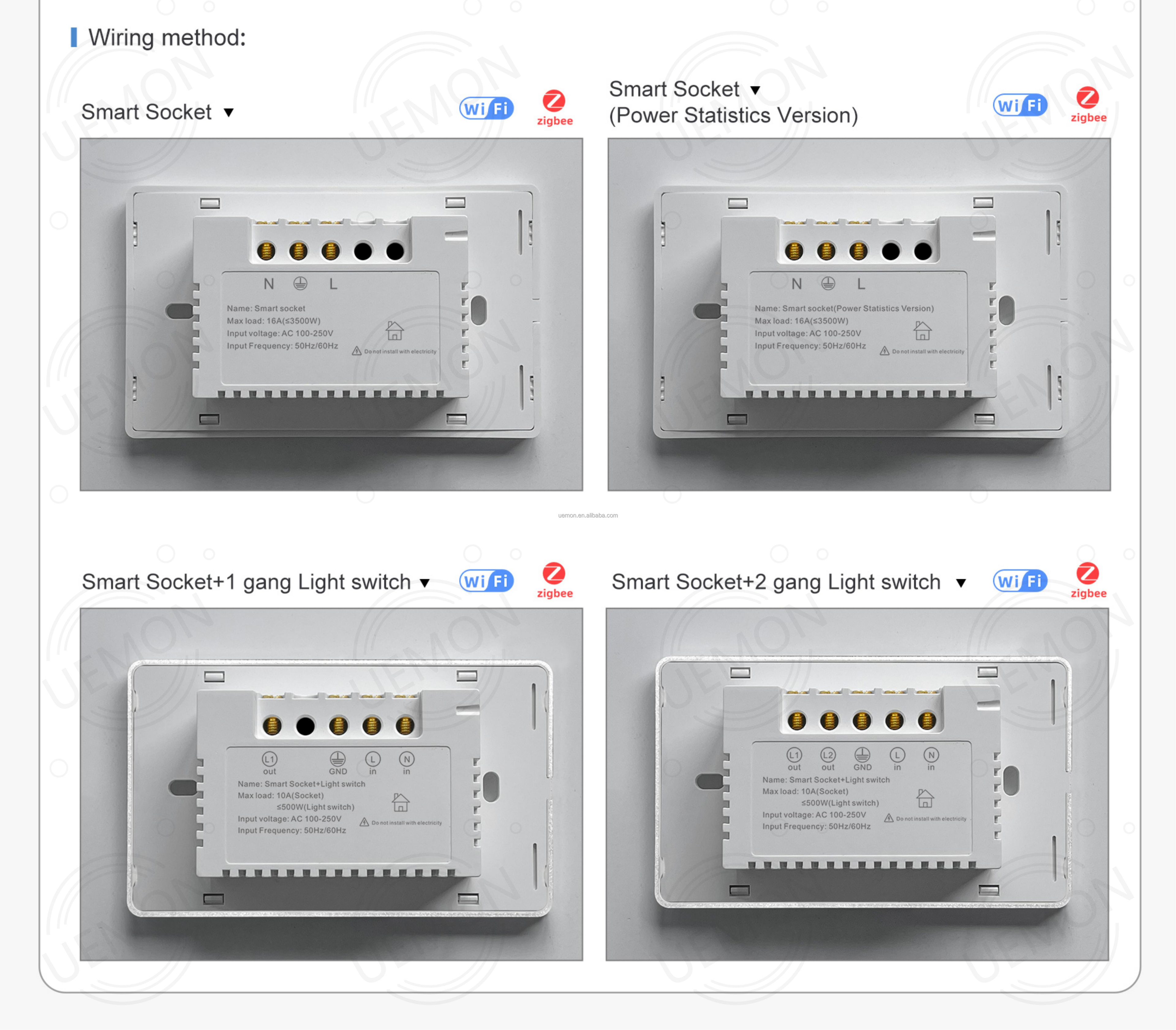 UEMON Smart Home Universal Tuya 1/2 Gang Wifi & Zigbee Wall Smart Touch Electrical Switches and Sockets