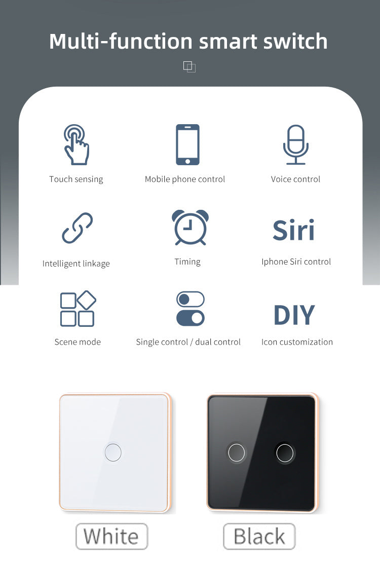 UEMON Smart Home 86MM EU/UK Standard Zigbee&Wi-Fi for Mesh Tuya App Control Wall Switch with Concave Glass