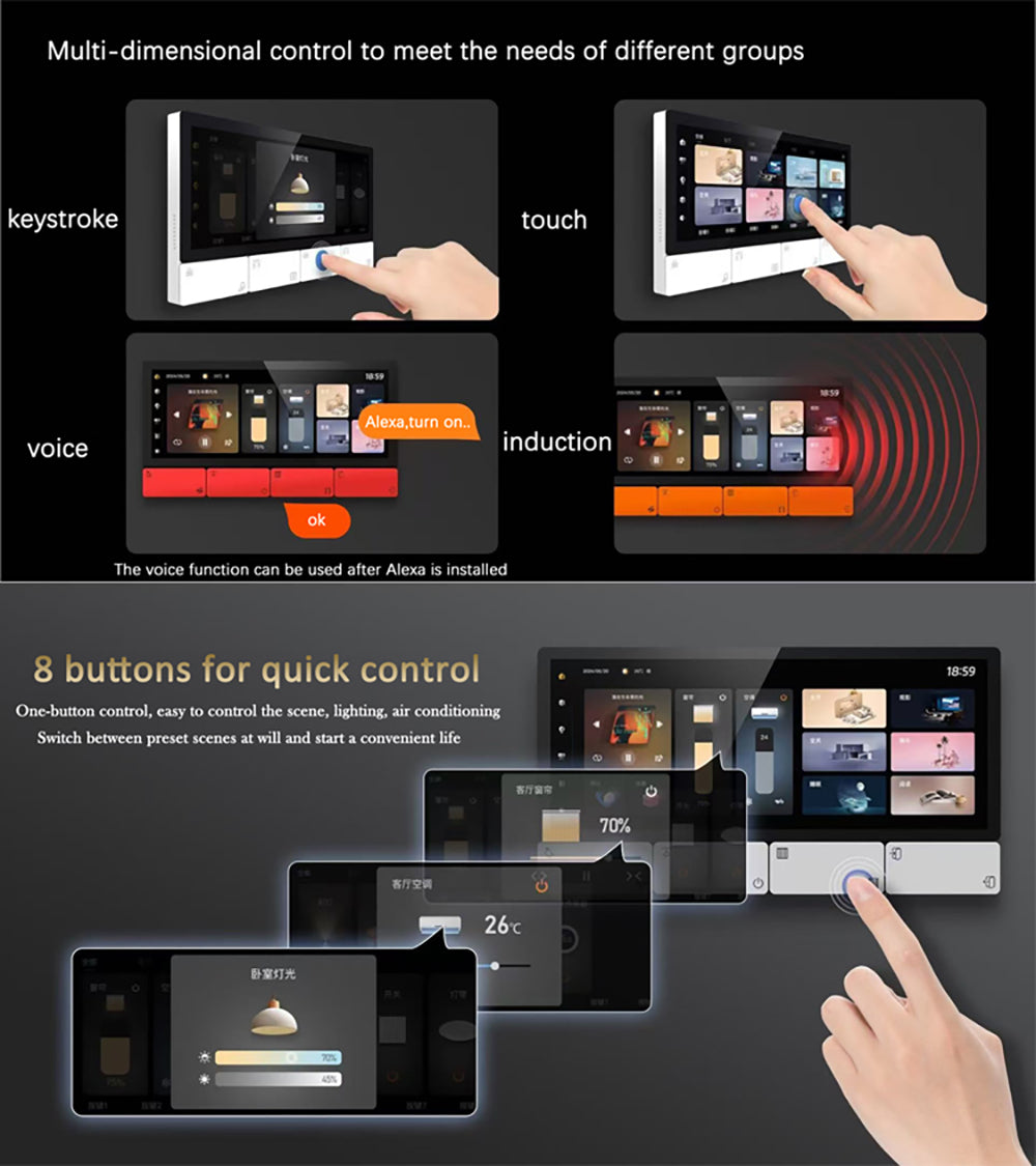 UEMON 6-Inch IPS Smart Home & Hotel Automation Control Panel with WiFi Tuya 8-Button Music Amplifier Touch Screen Android OS