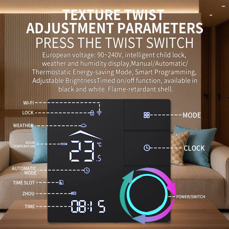 UEMON Smart Home Automation WiFi OLED Display Thermostat PC Material Bar Design App Control for Hotel Use NTC Temperature Sensor