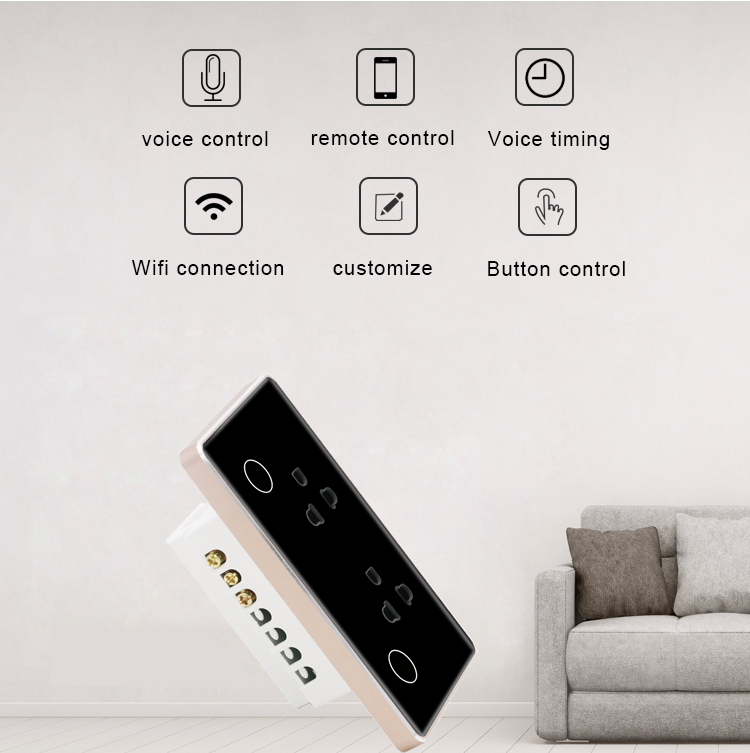 UEMON Smart Home Touch Panel Double Slot US Standard Wifi&Zigbee Wall Socket Plug