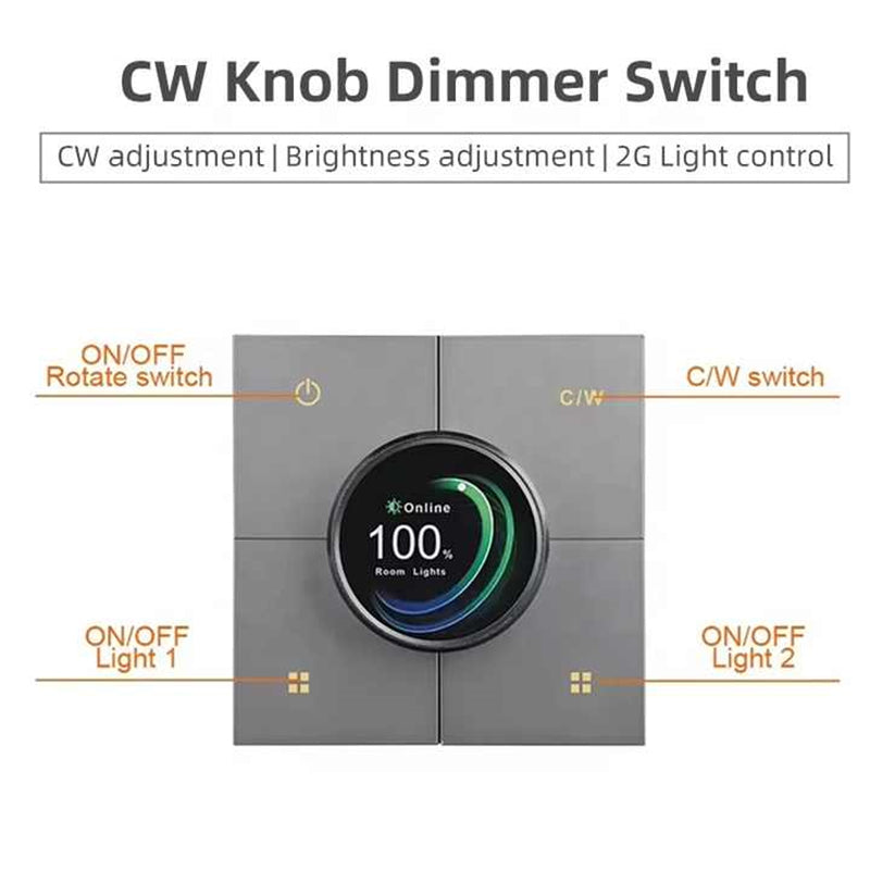 Zigbee Knob Wireless CW Dimmer Switch 2 Gang Light Control Scene Switch