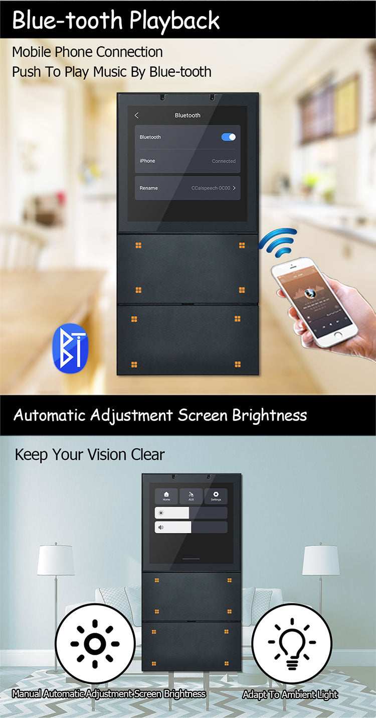 UEMON 4-Inch Android 8.1 Smart Home Control Panel Tuya WiFi Zigbee Switch 4 Gang Background Music Voice Control