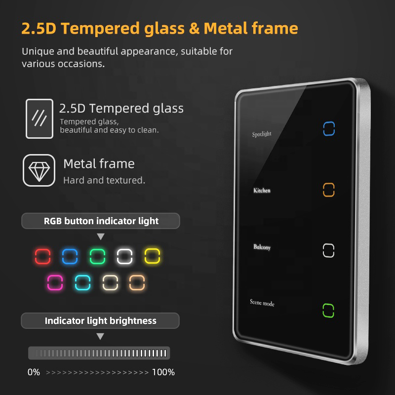 uemon smart home automation 120*72mm zigbee smart wall switches with screen display & aluminum frame