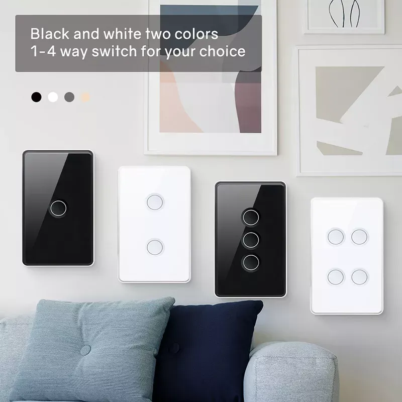 UEMON Zigbee & Wifi Smart Touch Screen Tuya App Remote Control Home Hotel Use US Standards 1/2/3/4 Gang Wall Switch with Concave Glass