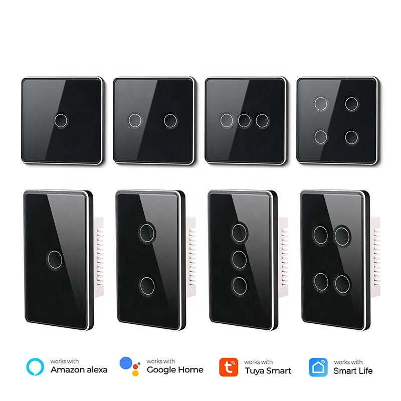 UEMON Zigbee & Wifi Smart Touch Screen Tuya App Remote Control Home Hotel Use US Standards 1/2/3/4 Gang Wall Switch with Concave Glass