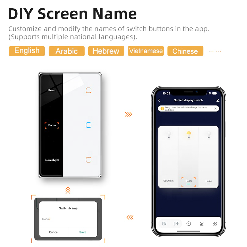 uemon smart home automation 120*72mm zigbee smart wall switches with screen display & aluminum frame