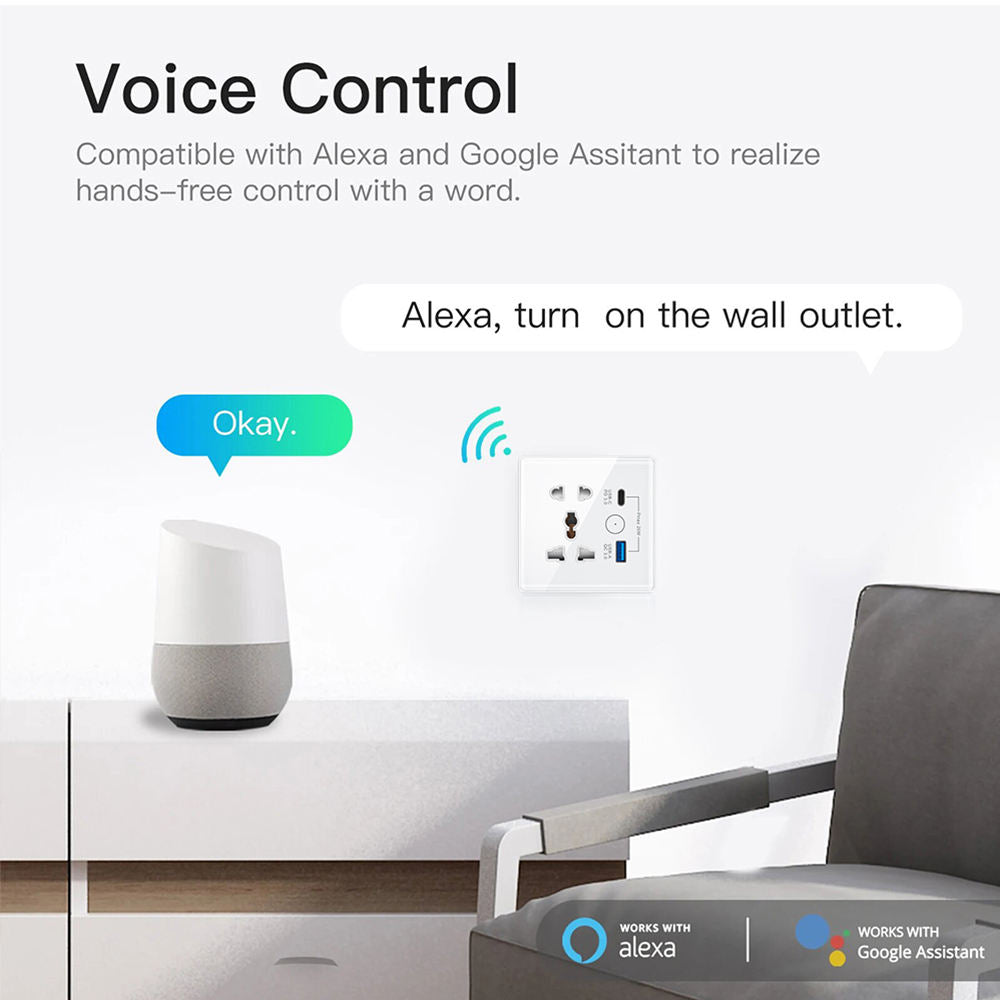 UEMON Smart Home Appliances EU Standard Wifi Wall Outlet Socket with USB & Type-C Fast Charging