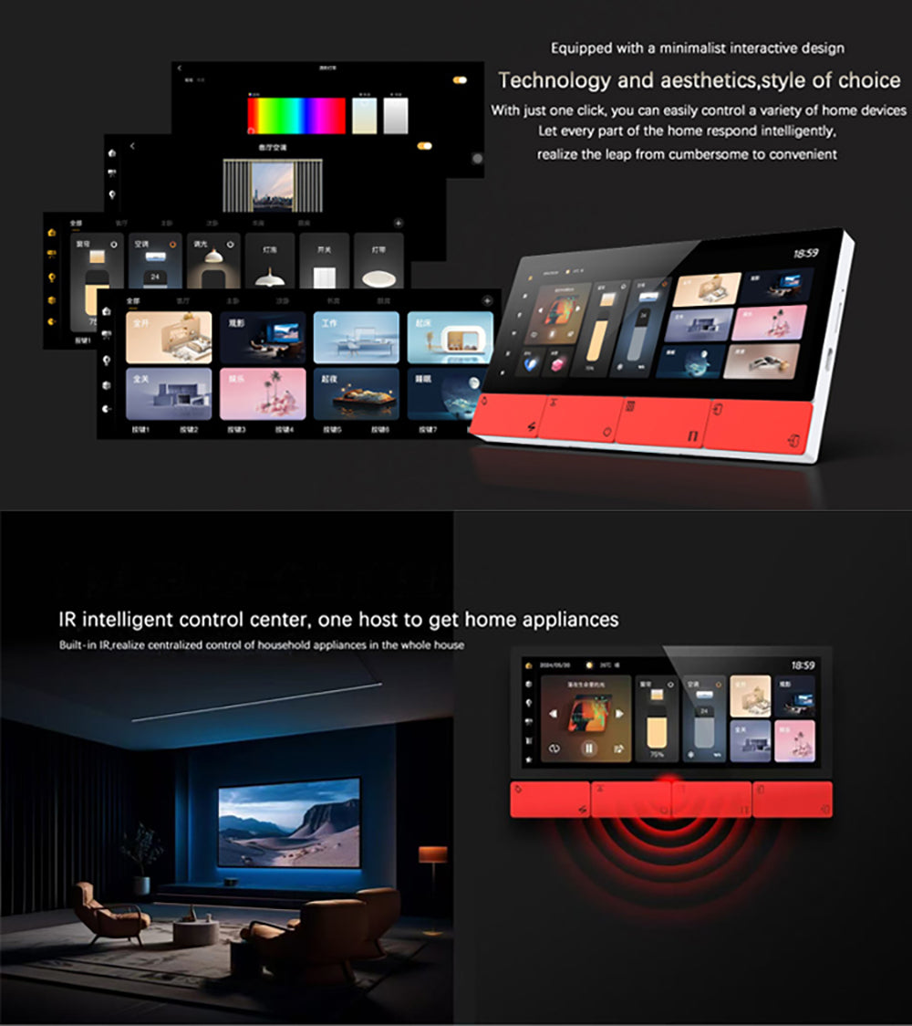UEMON 6-Inch IPS Smart Home & Hotel Automation Control Panel with WiFi Tuya 8-Button Music Amplifier Touch Screen Android OS
