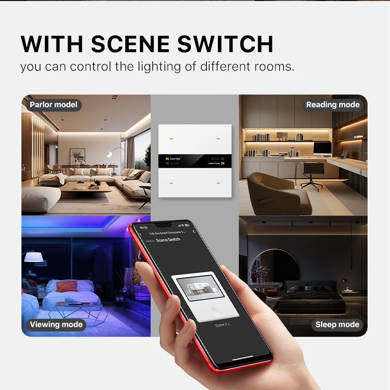 UEMON Smart Home 4 Gang Zigbee Panel Dimmer Light Combination Switches Electric Power App Control Custom Key Names Function