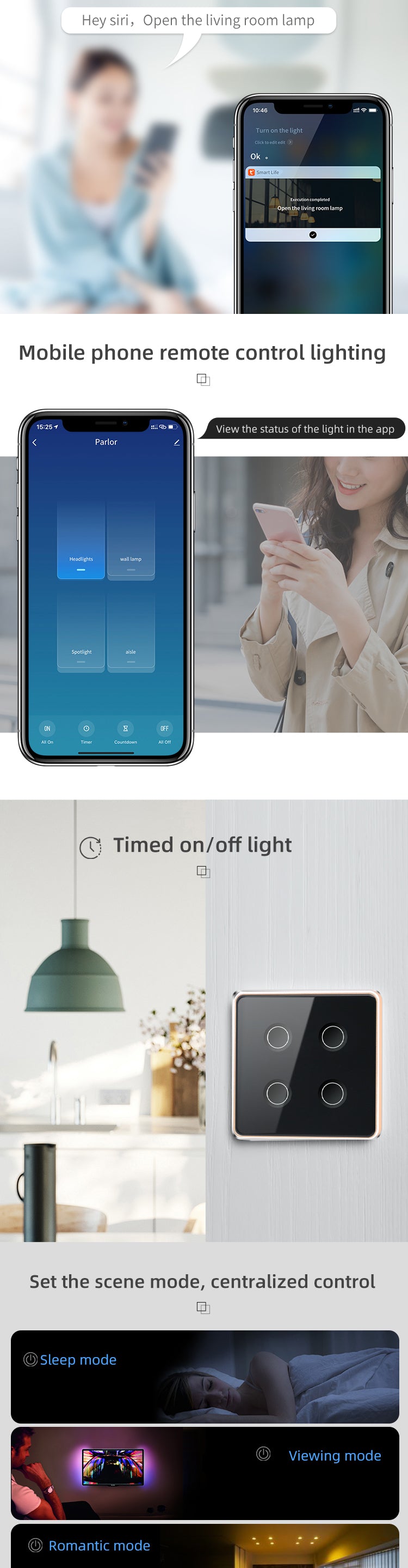 UEMON Smart Home 86MM EU/UK Standard Zigbee&Wi-Fi for Mesh Tuya App Control Wall Switch with Concave Glass