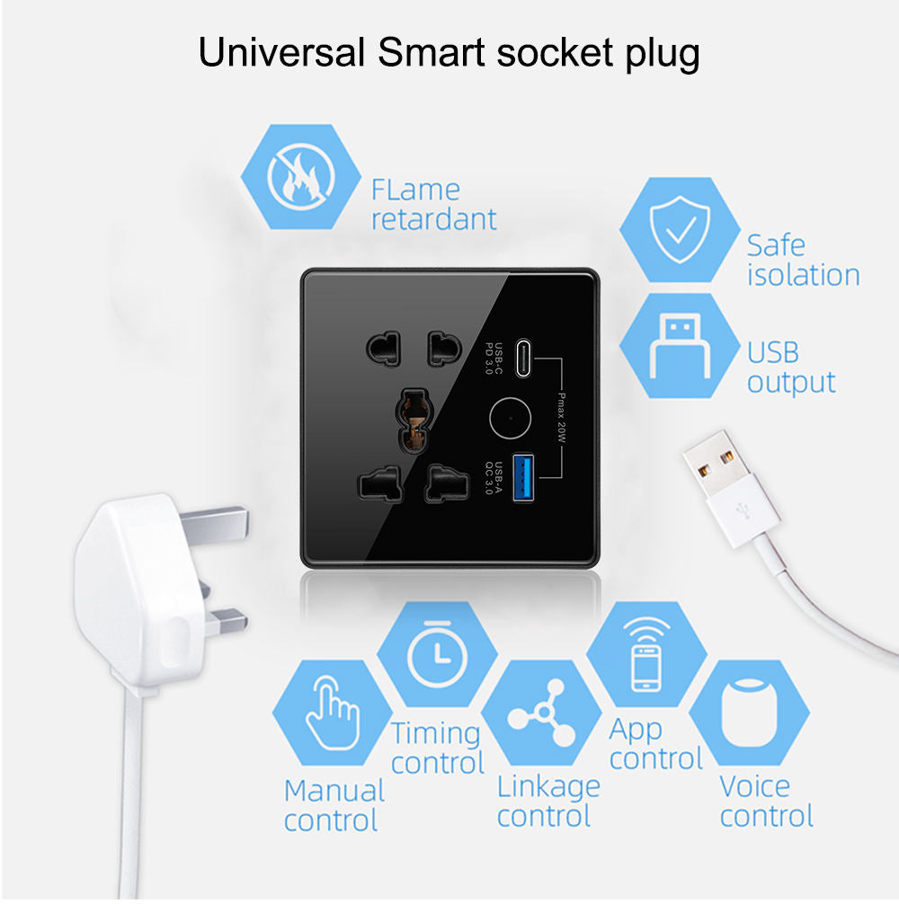 UEMON Smart Home Appliances EU Standard Wifi Wall Outlet Socket with USB & Type-C Fast Charging