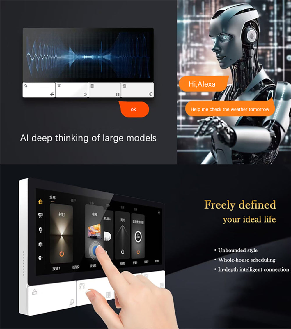 UEMON 6-Inch IPS Smart Home & Hotel Automation Control Panel with WiFi Tuya 8-Button Music Amplifier Touch Screen Android OS