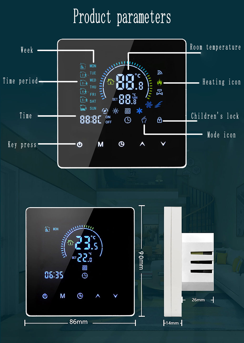 UEMON Smart Home Automation K2 Electric Water Heater WiFi Thermostat OLED Display PC Anti-freeze Function