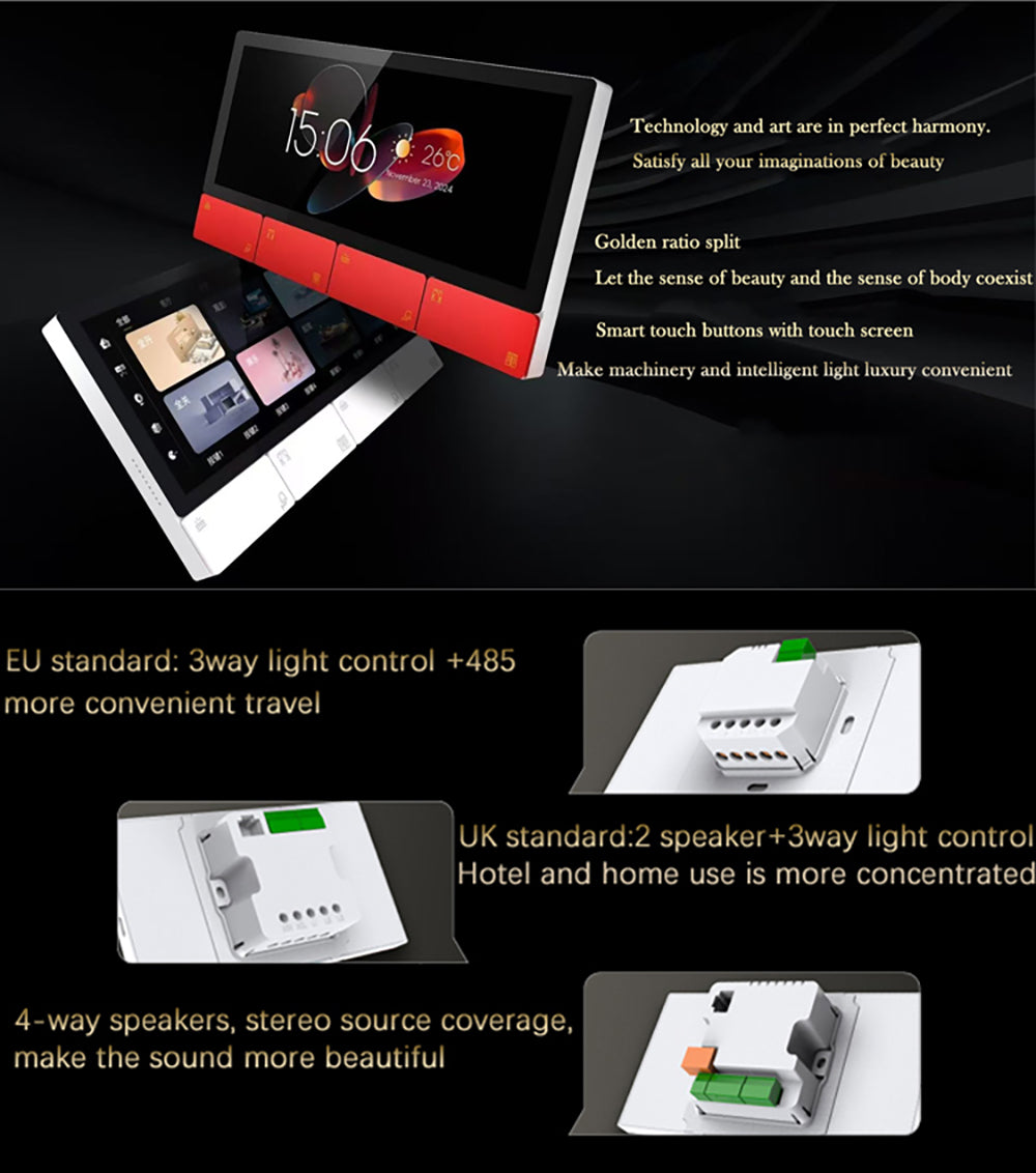 UEMON 6-Inch IPS Smart Home & Hotel Automation Control Panel with WiFi Tuya 8-Button Music Amplifier Touch Screen Android OS