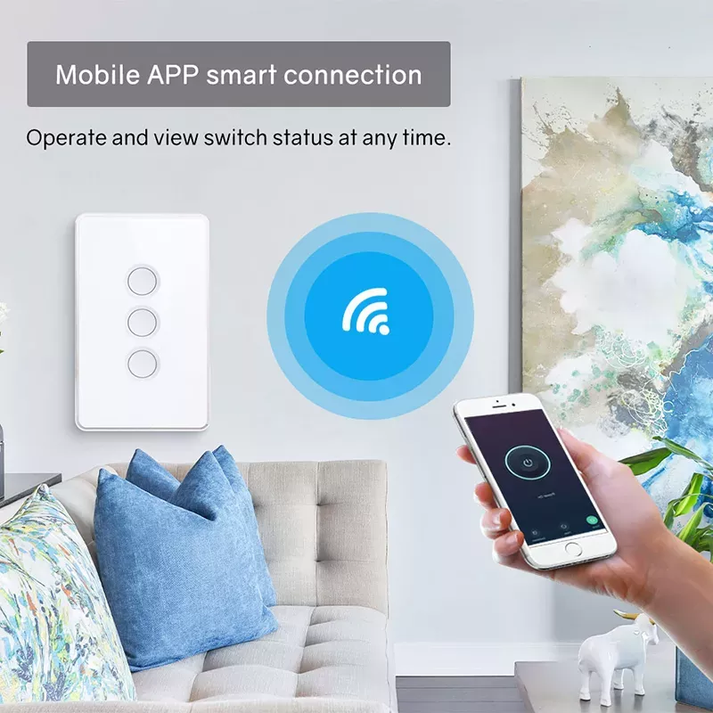 UEMON Zigbee & Wifi Smart Touch Screen Tuya App Remote Control Home Hotel Use US Standards 1/2/3/4 Gang Wall Switch with Concave Glass