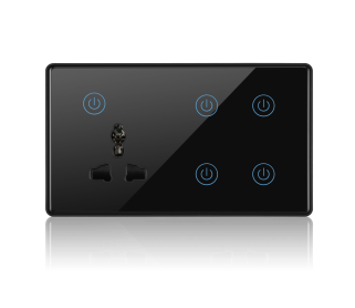 UEMON Smart Home 147mm Touch Panel Glass Wall-Mounted Light Switch with 1 Universal Socket & 4 Switches