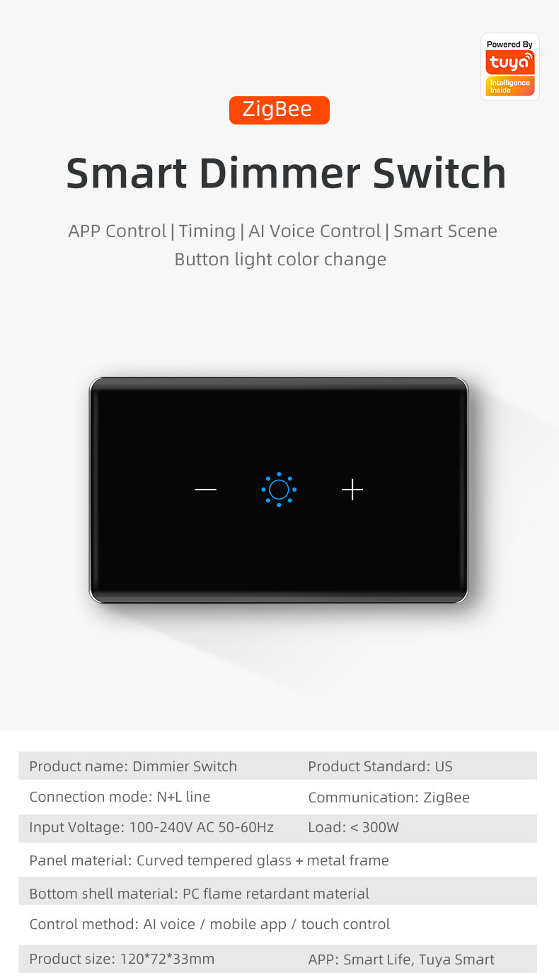 UEMON Smart Home 1%-100% Dimming Control Voice App Touch Dimmer Switch