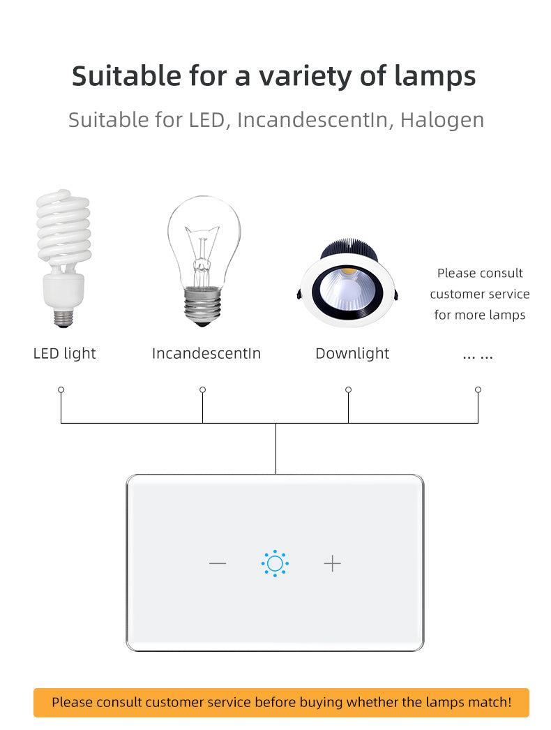 UEMON Smart Home 1%-100% Dimming Control Voice App Touch Dimmer Switch