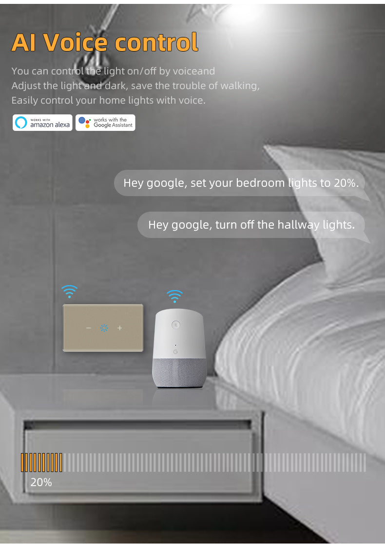 UEMON Smart Home 1%-100% Dimming Control Voice App Touch Dimmer Switch