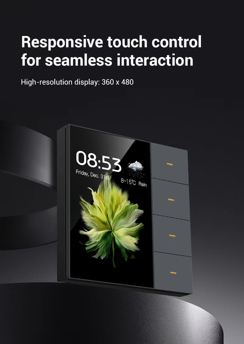 UEMON 3.5 Inch Smart Touch Screen Wall Switch 4 Gang 8 Way Scene Radar Sensor Dimming Control Curtain Multi-funciton Switch