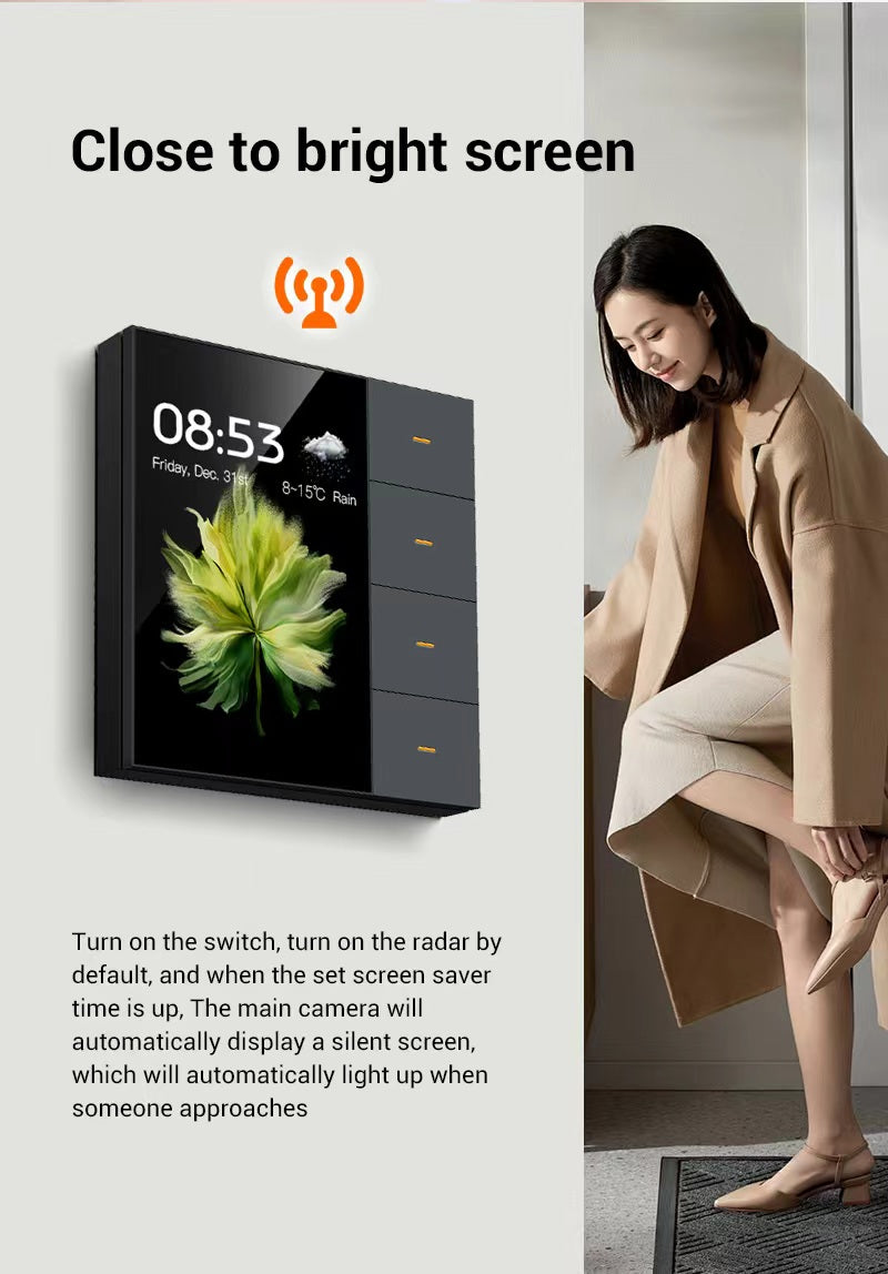 UEMON 3.5 Inch Smart Touch Screen Wall Switch 4 Gang 8 Way Scene Radar Sensor Dimming Control Curtain Multi-funciton Switch