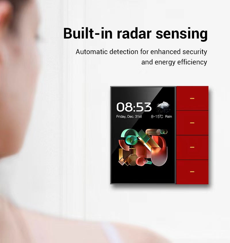 UEMON 3.5 Inch Smart Touch Screen Wall Switch 4 Gang 8 Way Scene Radar Sensor Dimming Control Curtain Multi-funciton Switch