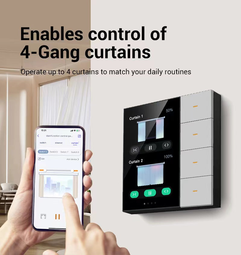 UEMON 3.5 Inch Smart Touch Screen Wall Switch 4 Gang 8 Way Scene Radar Sensor Dimming Control Curtain Multi-funciton Switch