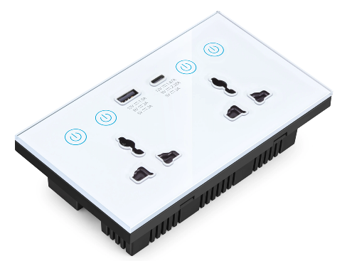UEMON Smart Home 13A 110V/220V USB Type-C 147mm Glass Panel Wall Socket Double Zigbee & wifi Universal Smart Power Monitor Socket